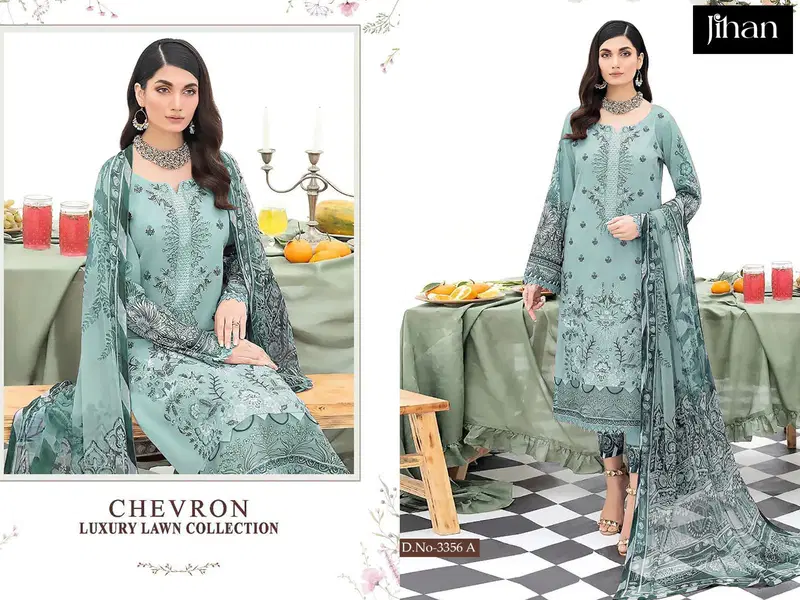 Jihan Chevron 3356 Lawn Cotton Pakistani Suits Wholesale Price In Surat
